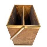 Hollywood regency brass and woven bamboo magazine rack, Metal Linea Nova Italy 1970