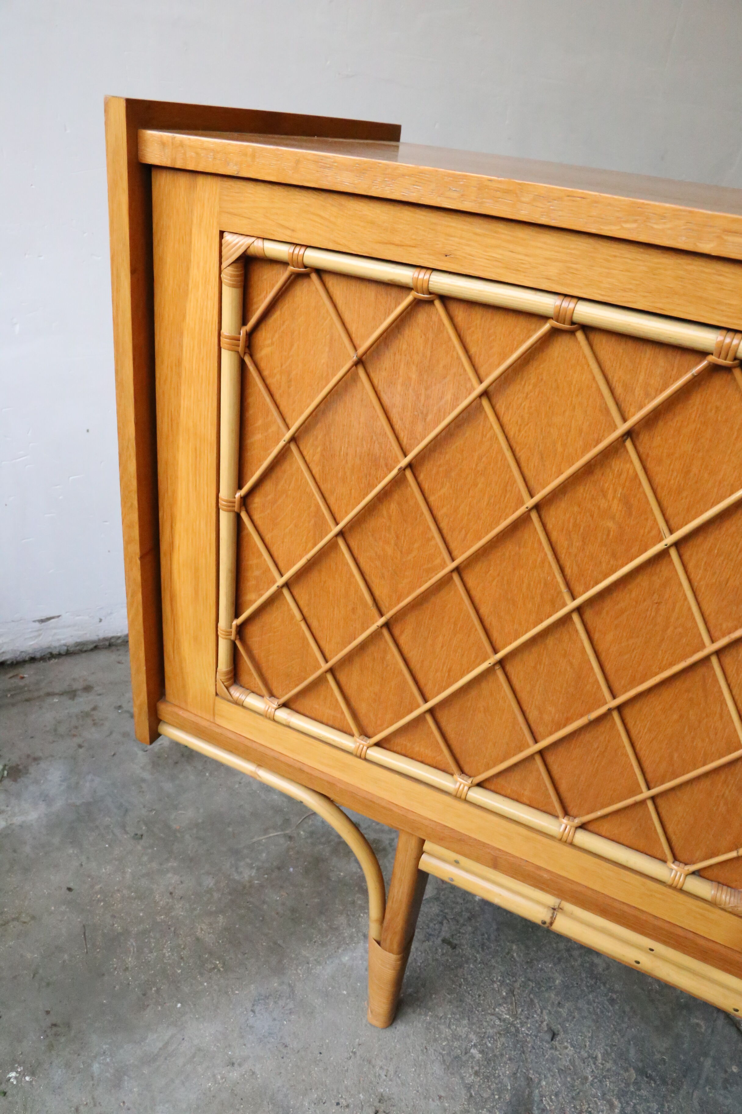 Beautiful pine and rattan sideboard from the 1960s