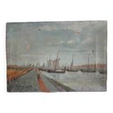 Antique oil painting on canvas depicting Venice