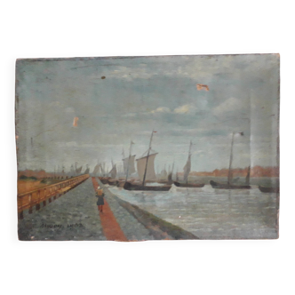 Antique oil painting on canvas depicting Venice