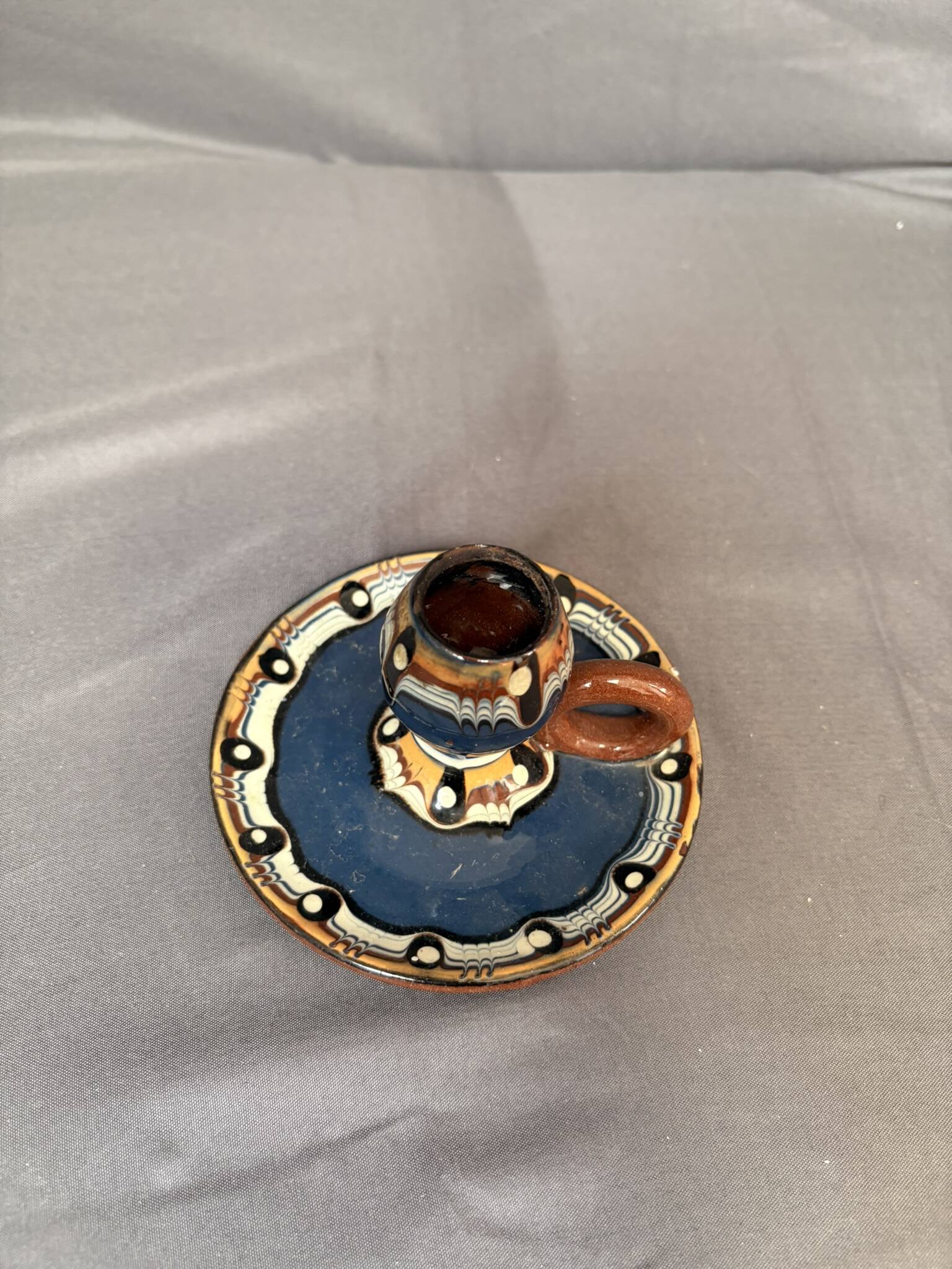 Ancien bougeoir rat de cave en terre cuite bulgare