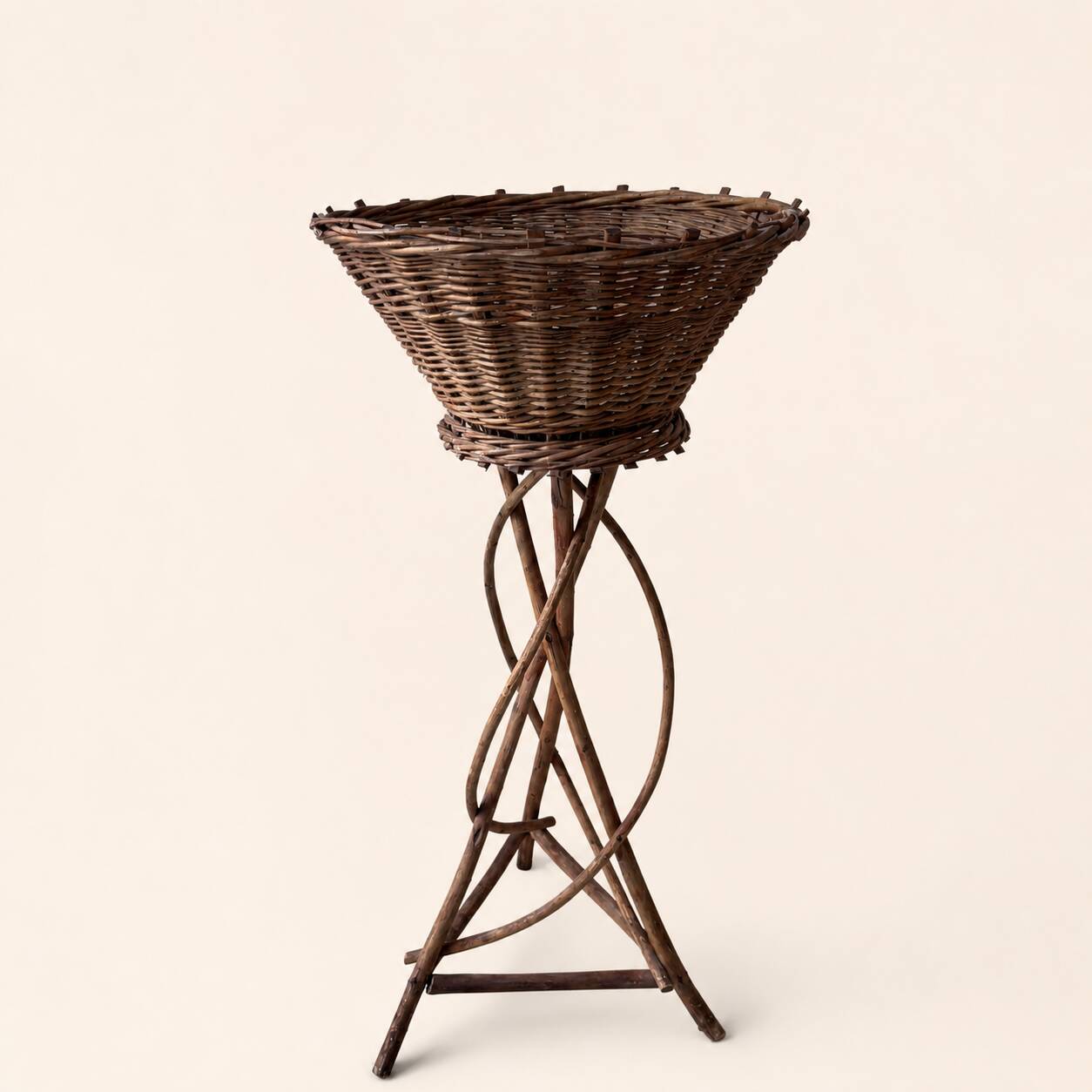 60s rattan plant stand