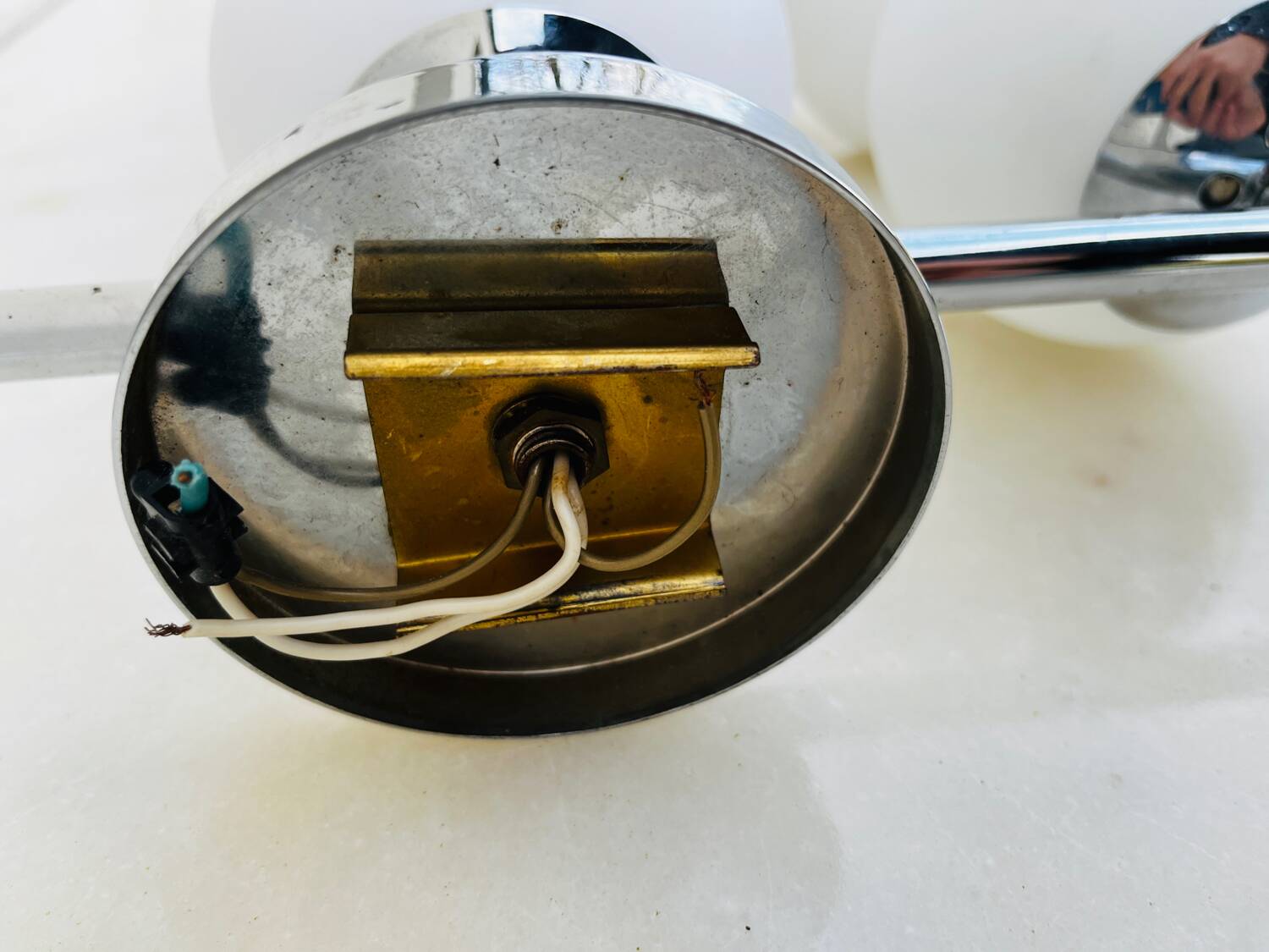 2 vintage double opaline globe wall lights 1960