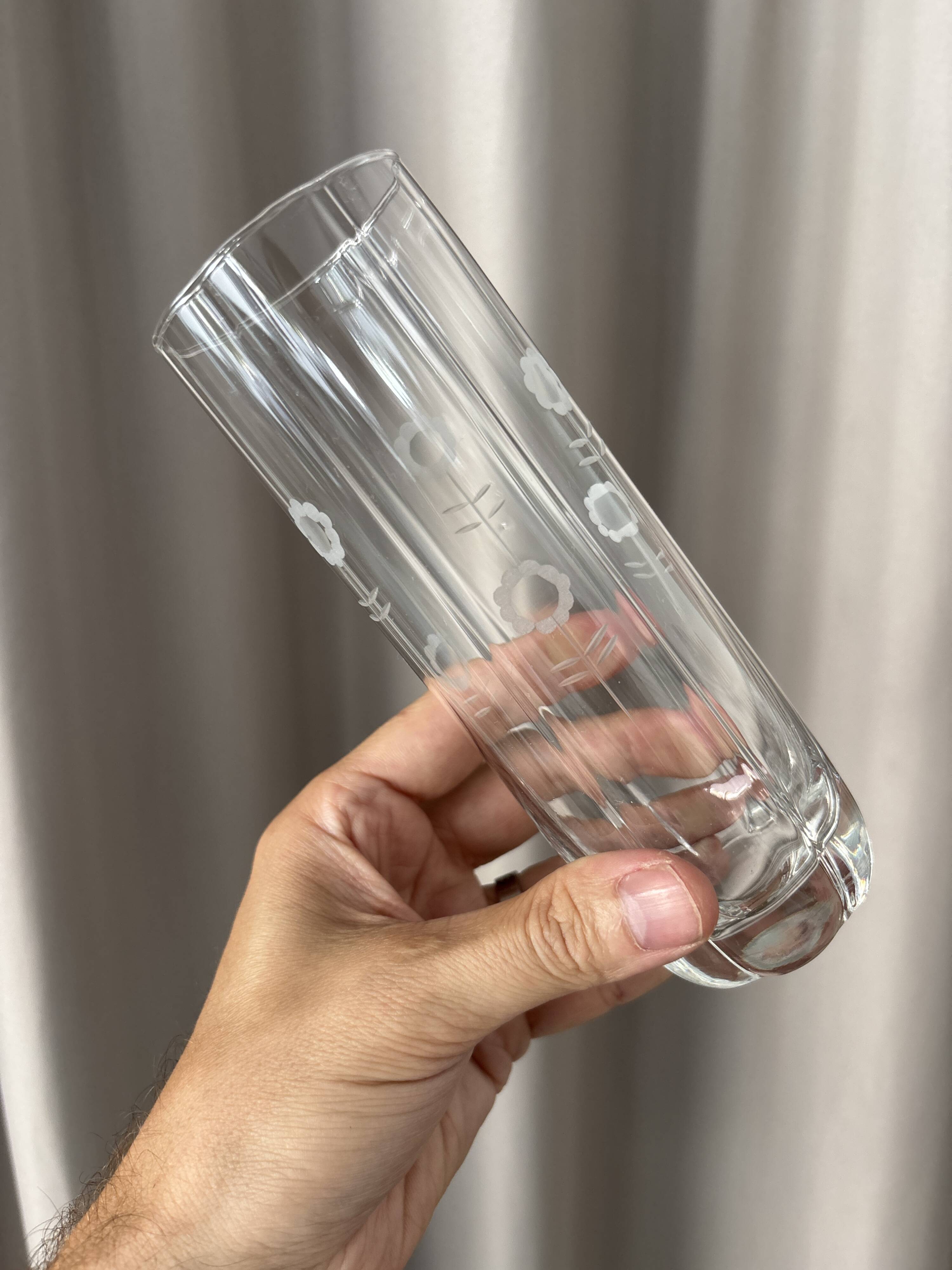 Set of 4 Vintage Etched Floral Highball Glasses
