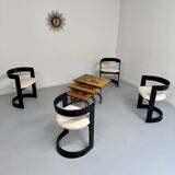 Table basse gigogne marqueterie géométrique design italien vintage