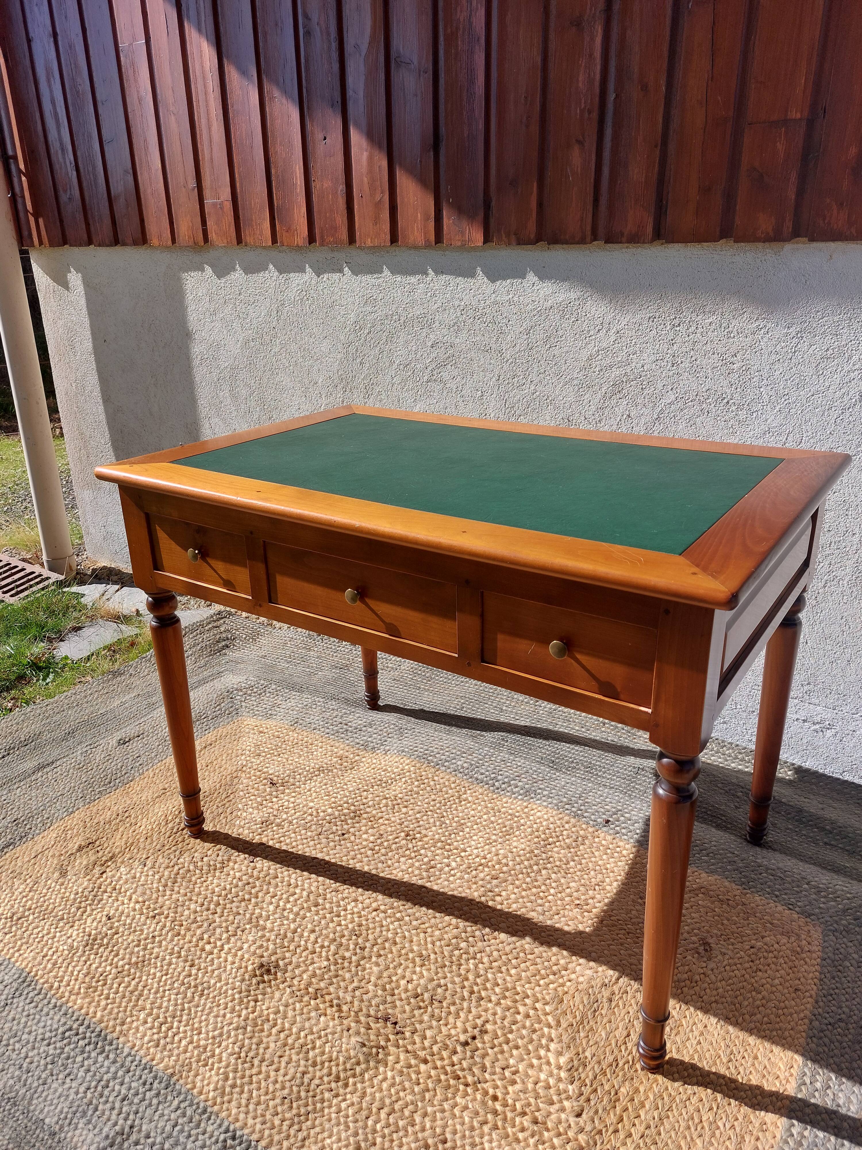 Desk, green leather top