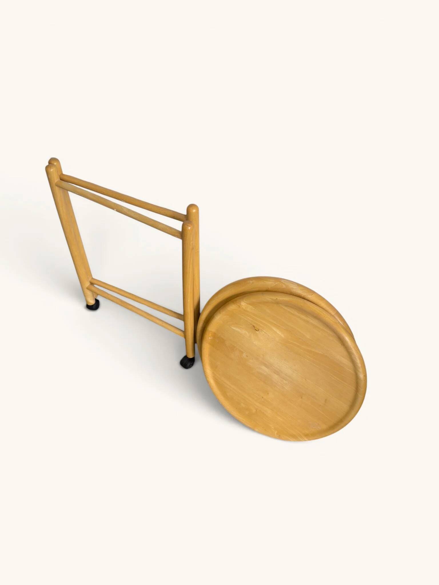 Vintage round dessert trolley on wheels by Jens Quistgaard, 1970s.