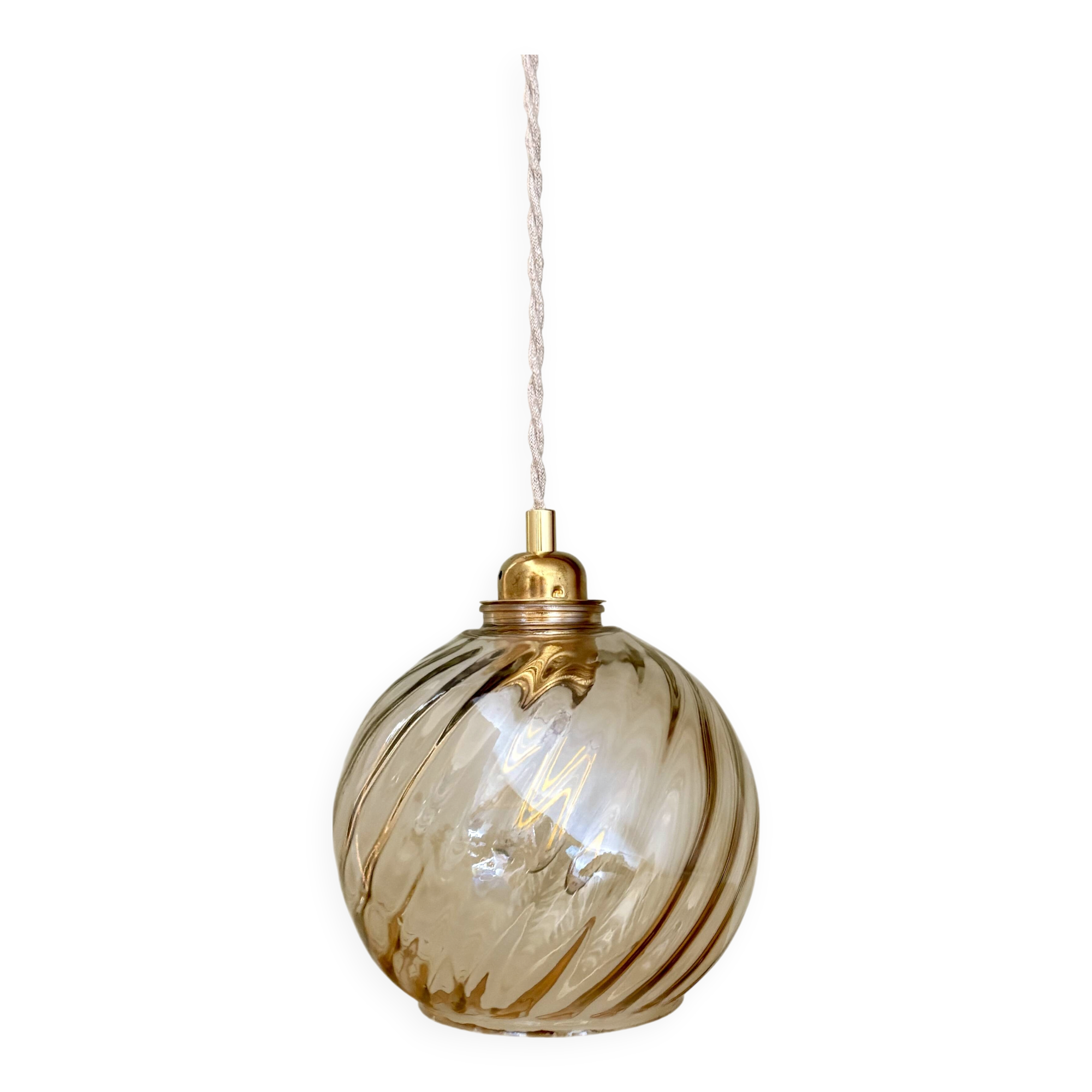 Vintage amber glass globe pendant light