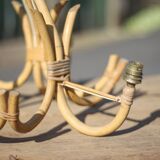 Bamboo and rattan pendant light from the 60s/70s, Louis Sognot style bamboo chandelier