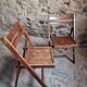 Pair of vintage French folding chairs – 1970s – beech wood chairs – rustic seats
