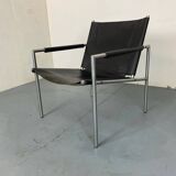Fauteuil de salon moderne en cuir noir par Martin Visser pour T Spectrum, années 1960