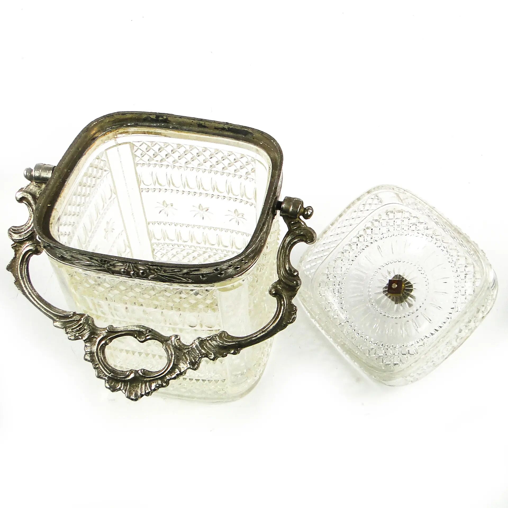 Boîte à thé, rococo, verre pressé, étain, France, début du XXe siècle