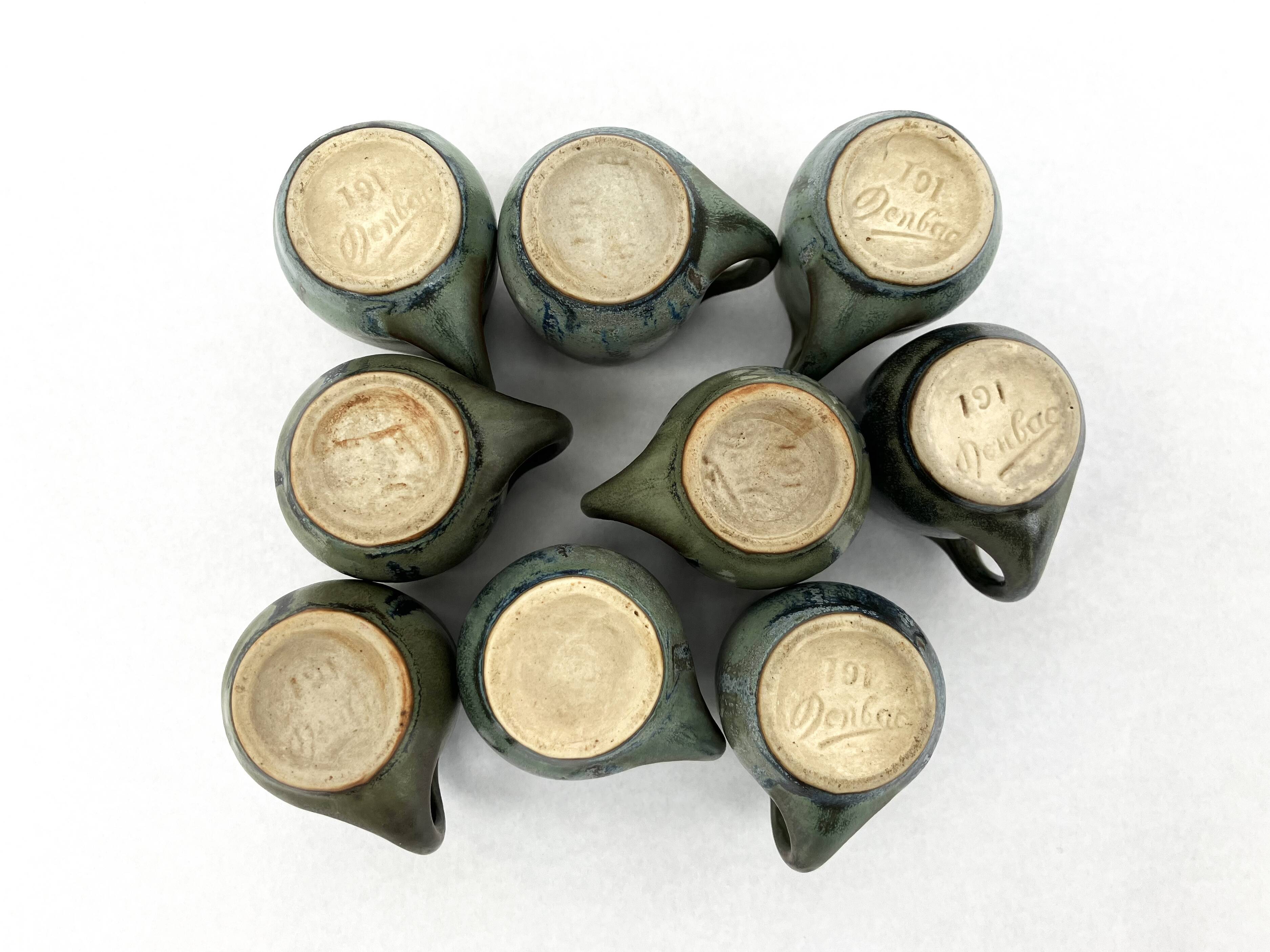 9 small denbac ceramic/flamed stoneware cups/glasses/mugs/liquor mugs • art deco • 1930