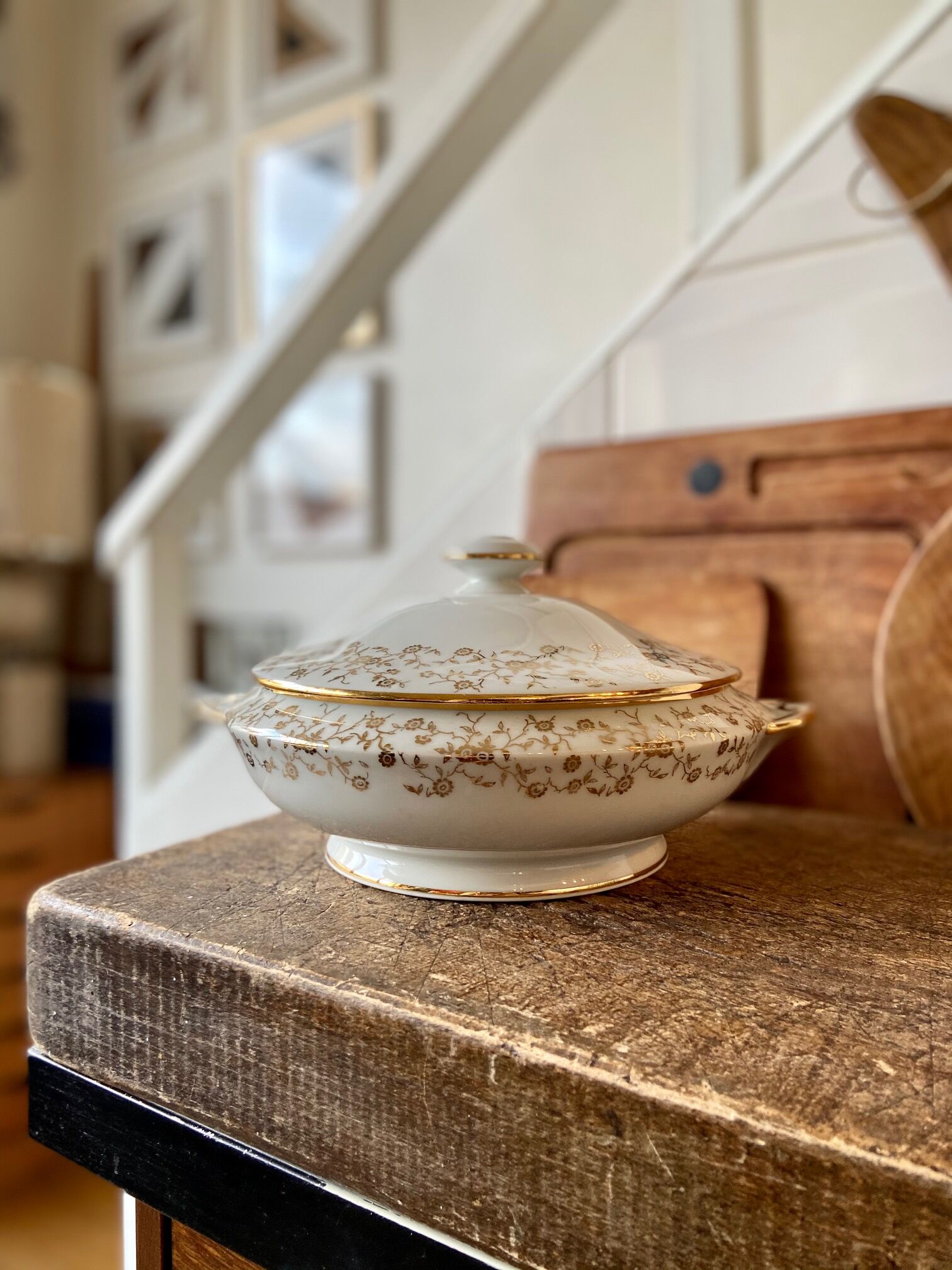 White and gold porcelain soup