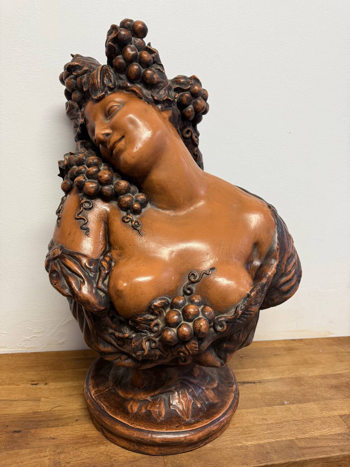 Terracotta sculpture Bust of Bacchus Grapes and vines in the style of