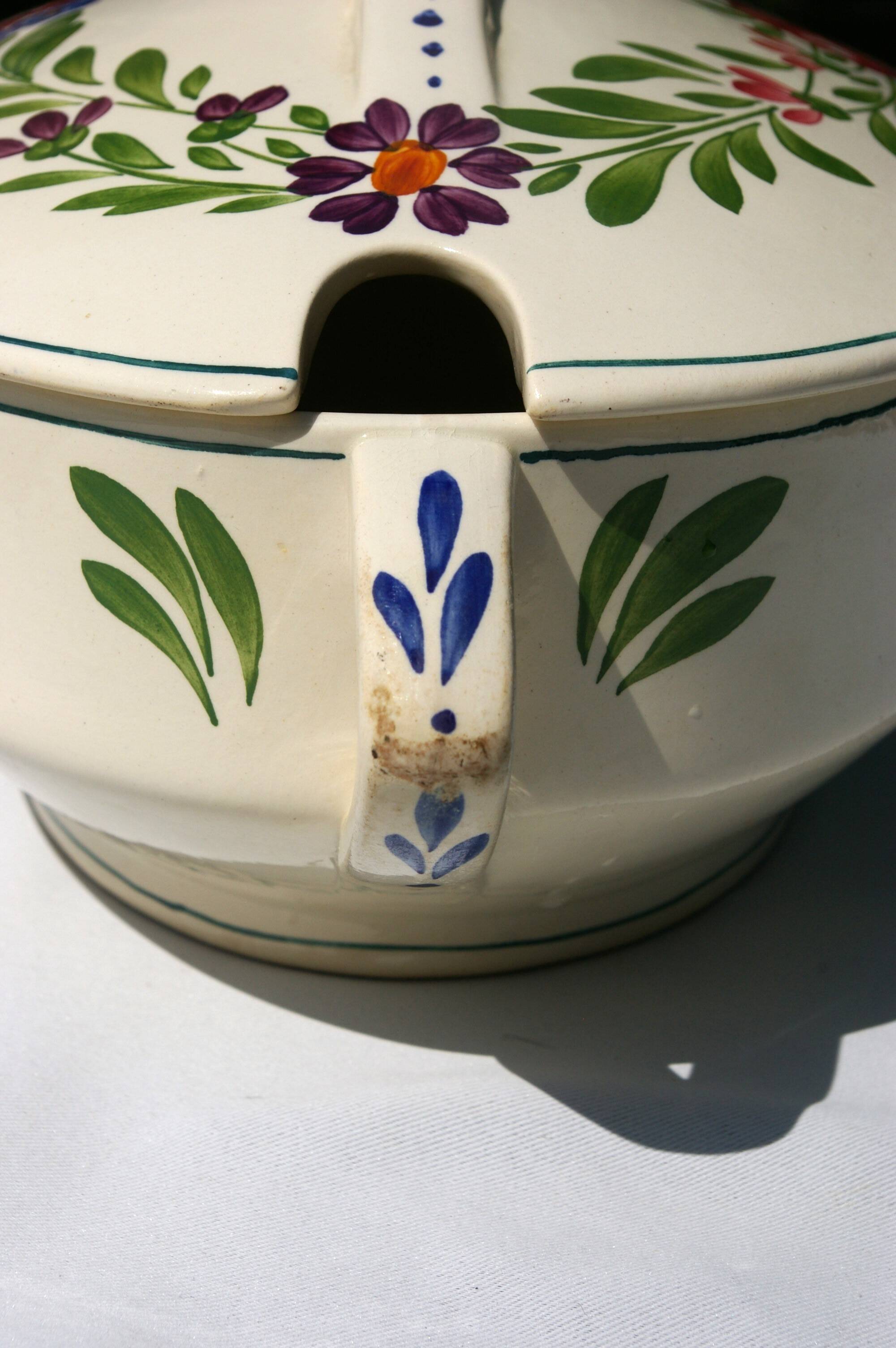 Earthenware tureen UC Sarreguemines Rusticana model hand painted floral decoration