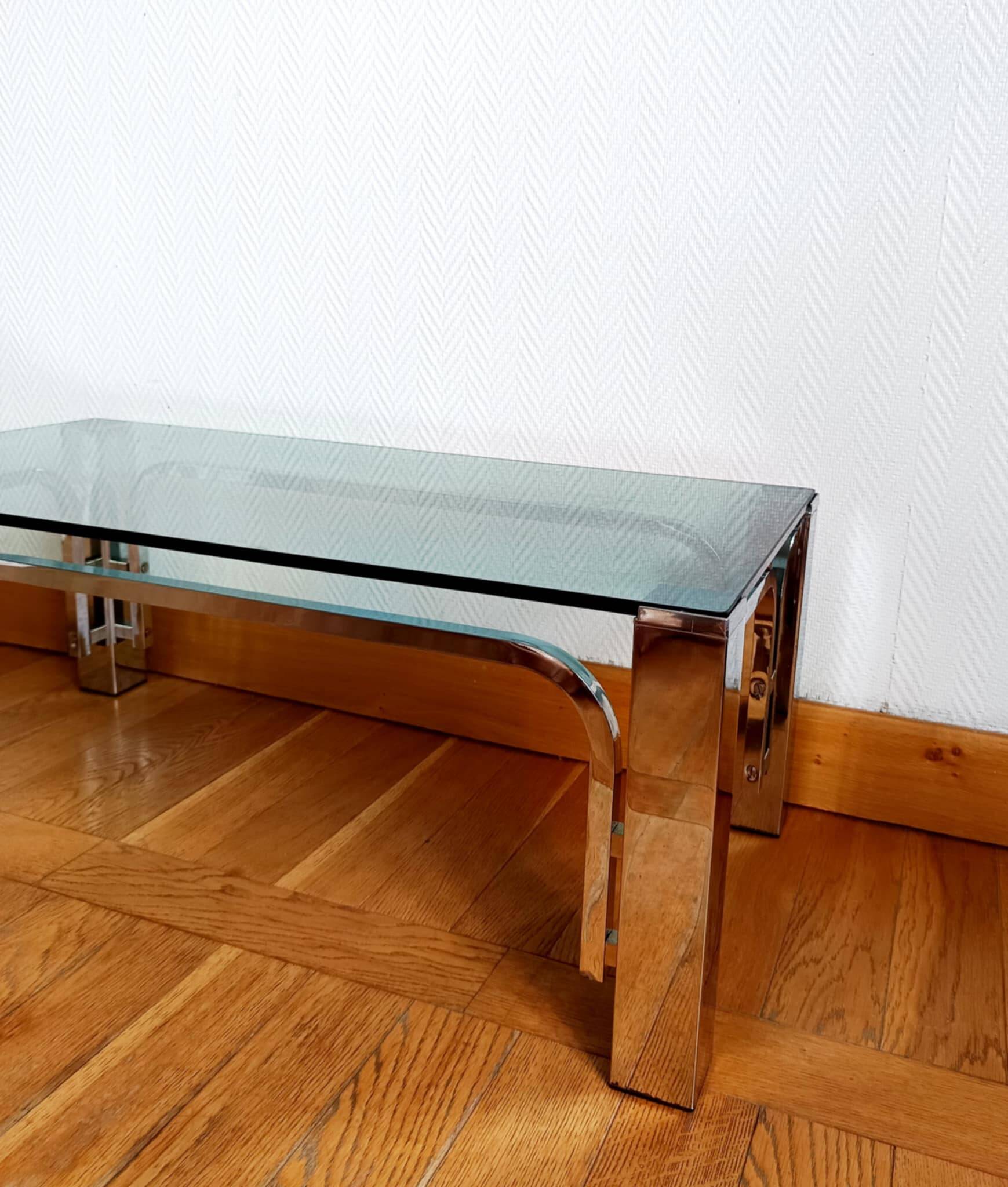 1970s chrome metal designer coffee table