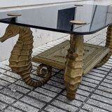 Gilt metal Seahorse coffee table with smoked glass