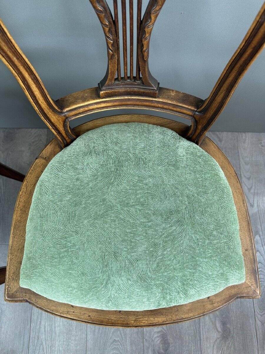 8 Vintage Wooden Chairs With Green Velvet Seat 20th Century