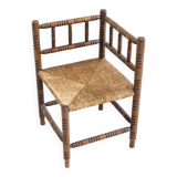 Vintage Bobbin bench with rush seat 1920s