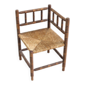 Vintage Bobbin bench with rush seat 1920s