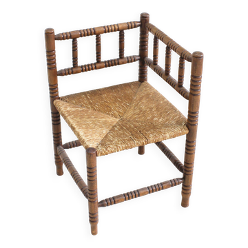 Vintage Bobbin bench with rush seat 1920s