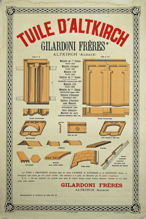 Advertising poster early 20th original Alsace tile of Altkirch