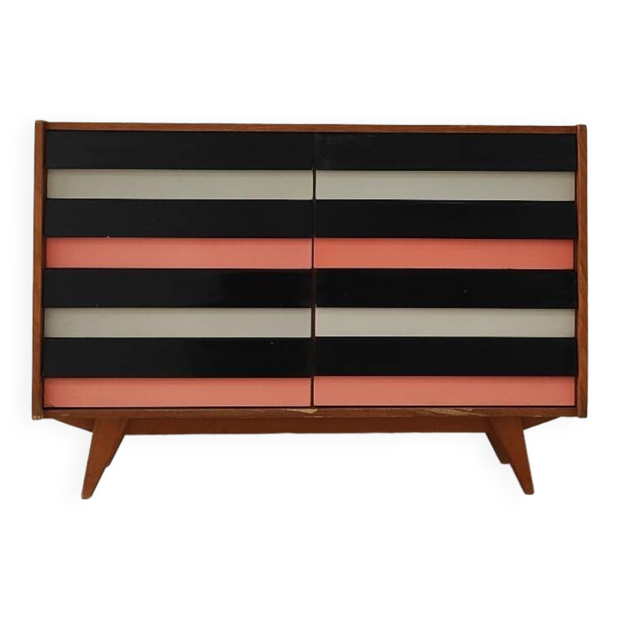 U-453 pink chest of drawers with 8 drawers by Jiri Jiroutek for Interier Praha 1960