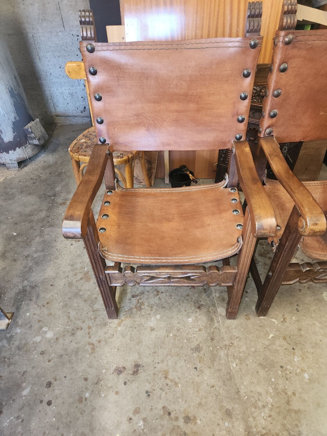 Pair of leather armchairs 19th century