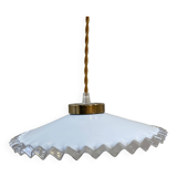 White opaline pendant light with transparent serrated edges