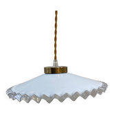 White opaline pendant light with transparent serrated edges
