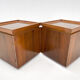 Set of walnut veneer side or night tables with brass detail, Italy 1950s