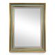 Rectangular mirror with a green and gold lacquered frame.