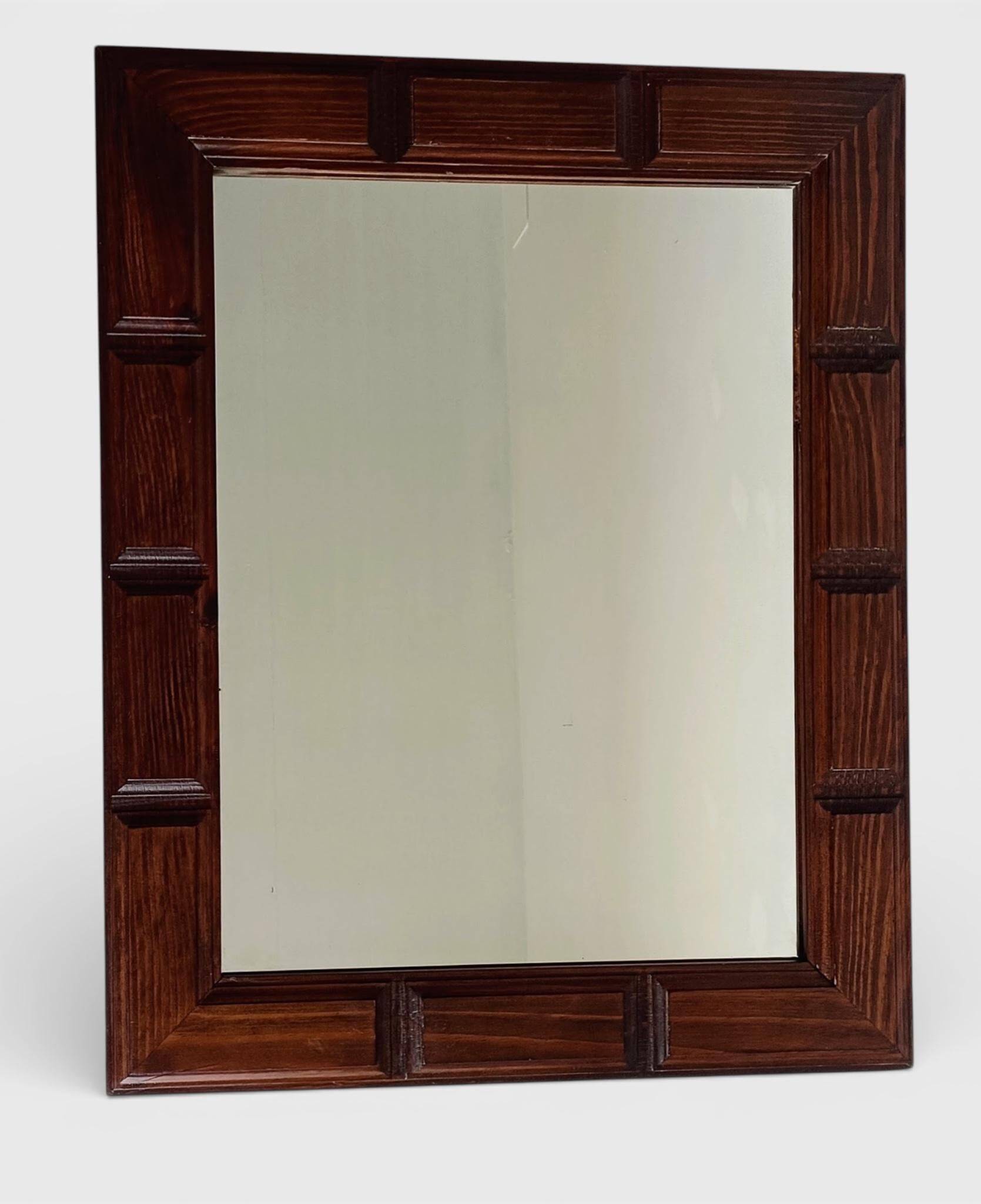 Mid-Century Spanish Oak Wall Mirror– Castilian Style, 1950s