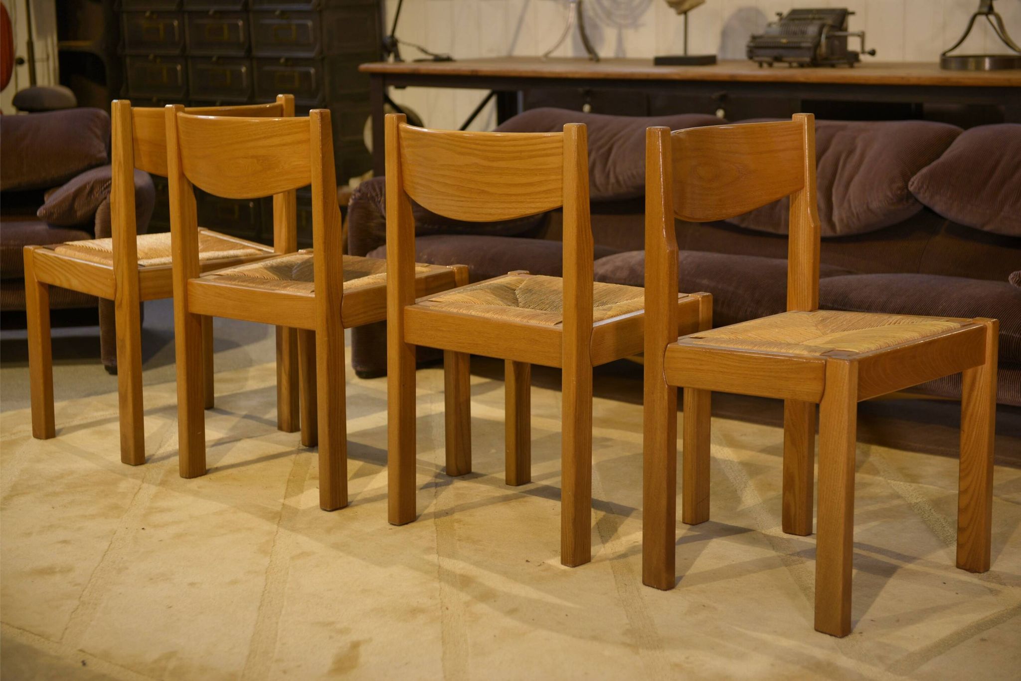 Set of 4 elm chairs Maison Regain 1960s