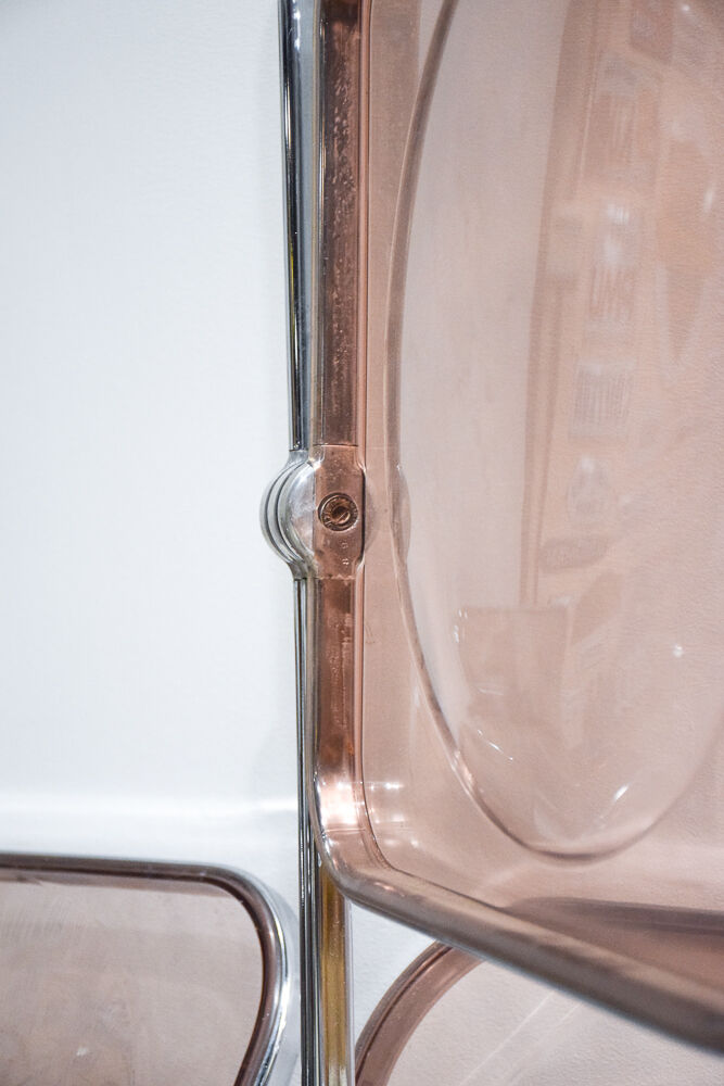 Set of eight pink Plia chairs by Giancarlo Piretti for Castelli