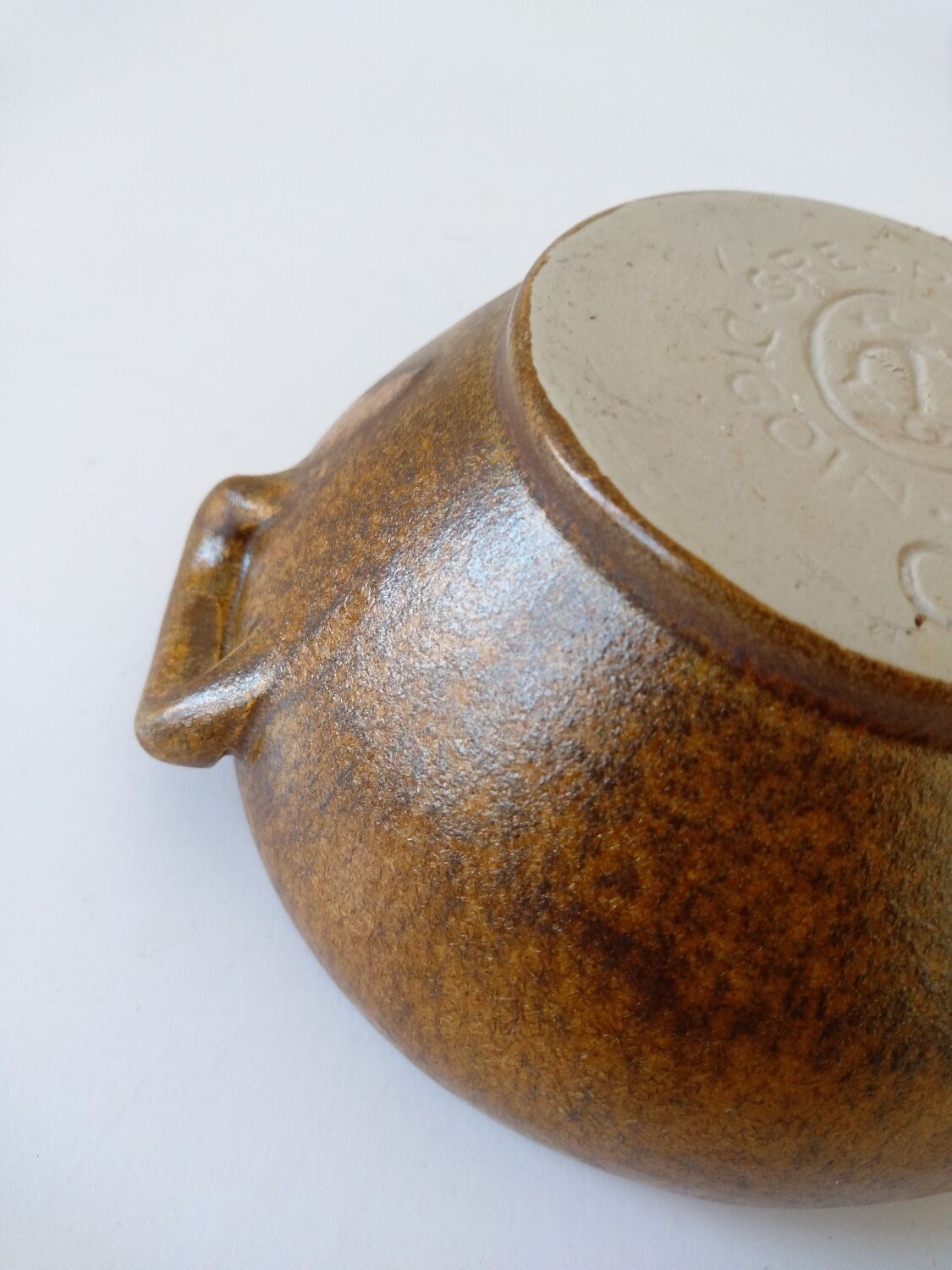 Brown Digoin stoneware bowl with handles