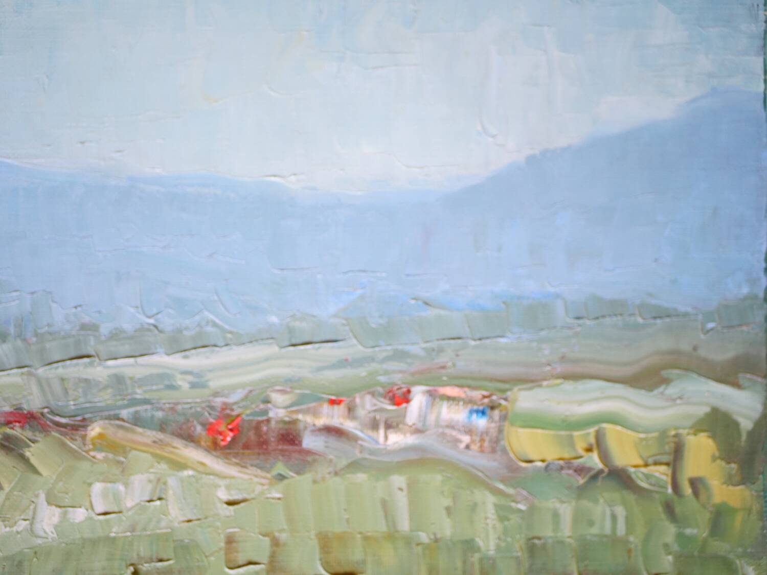 Collines vertes et bleues, huile sur toile signée