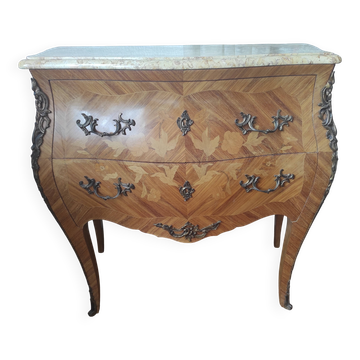 Curved jump commode in Louis XV style - floral marquetry and marble - very good condition.
