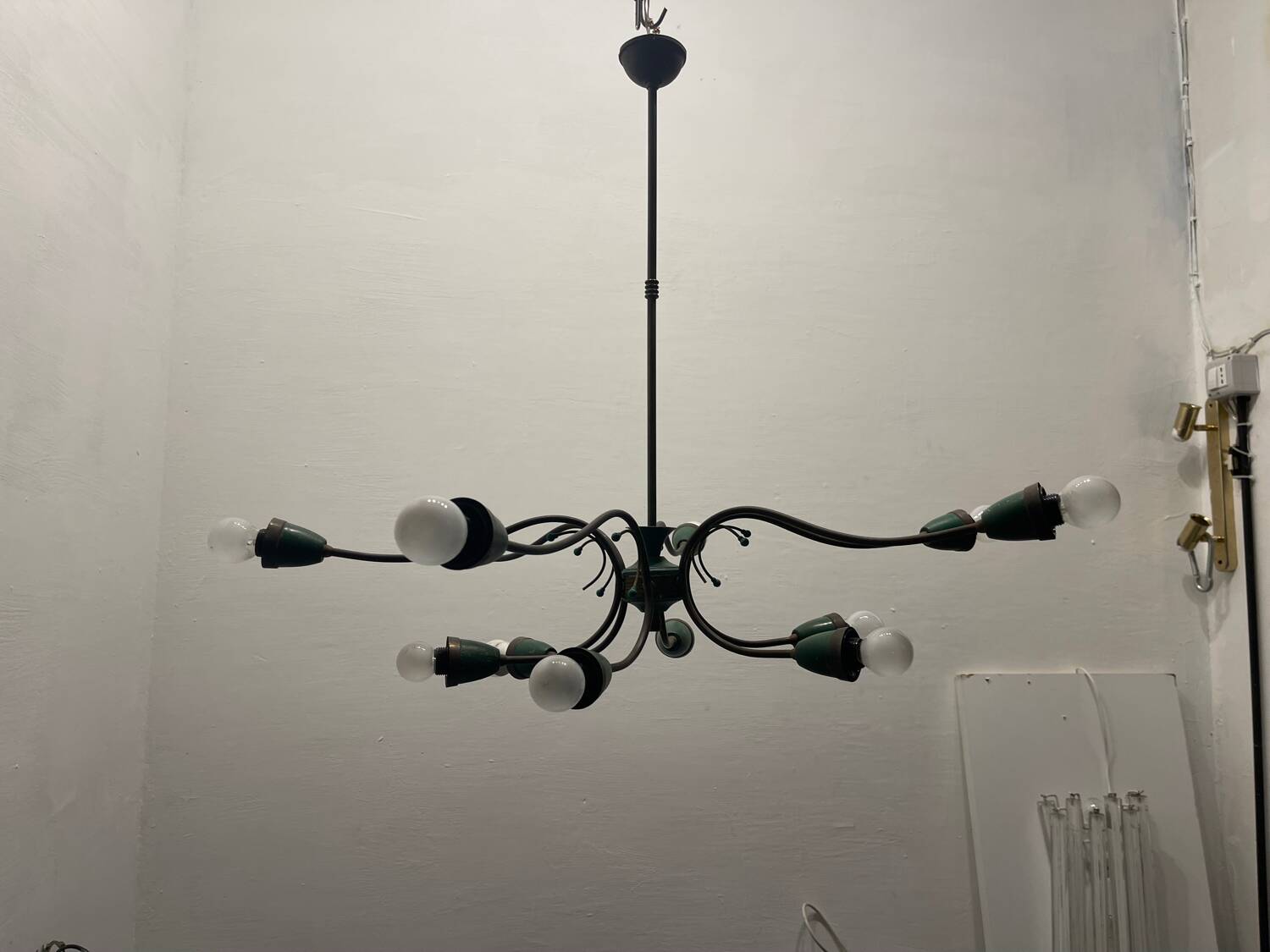 Italian Bronze Green Chandelier 1950’s