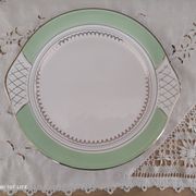 Pie dish with ears in water green and golden frieze l'Amandinoise