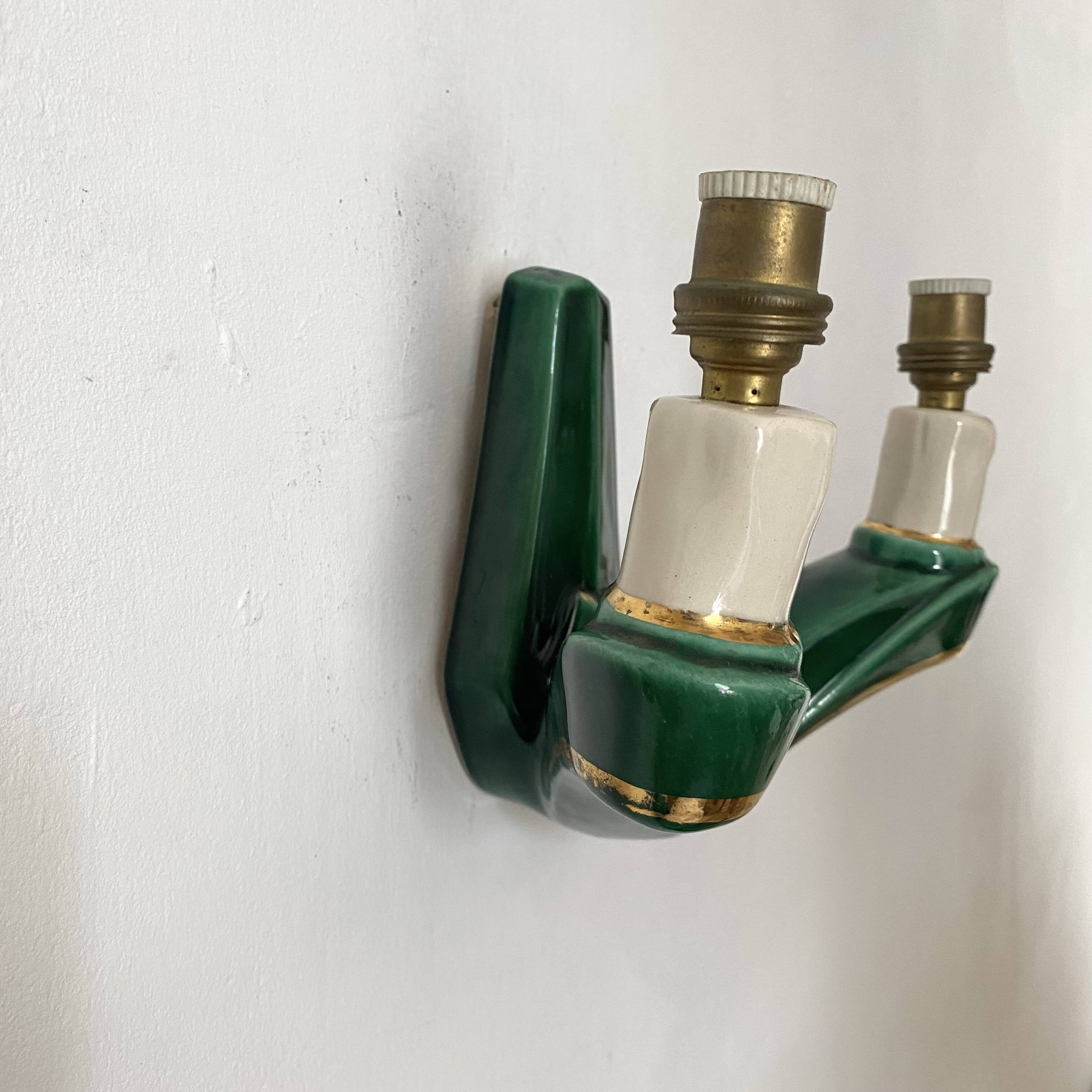 Pair of double art deco ceramic wall lights