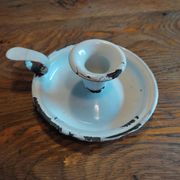 White patinated enamelled metal candle holder