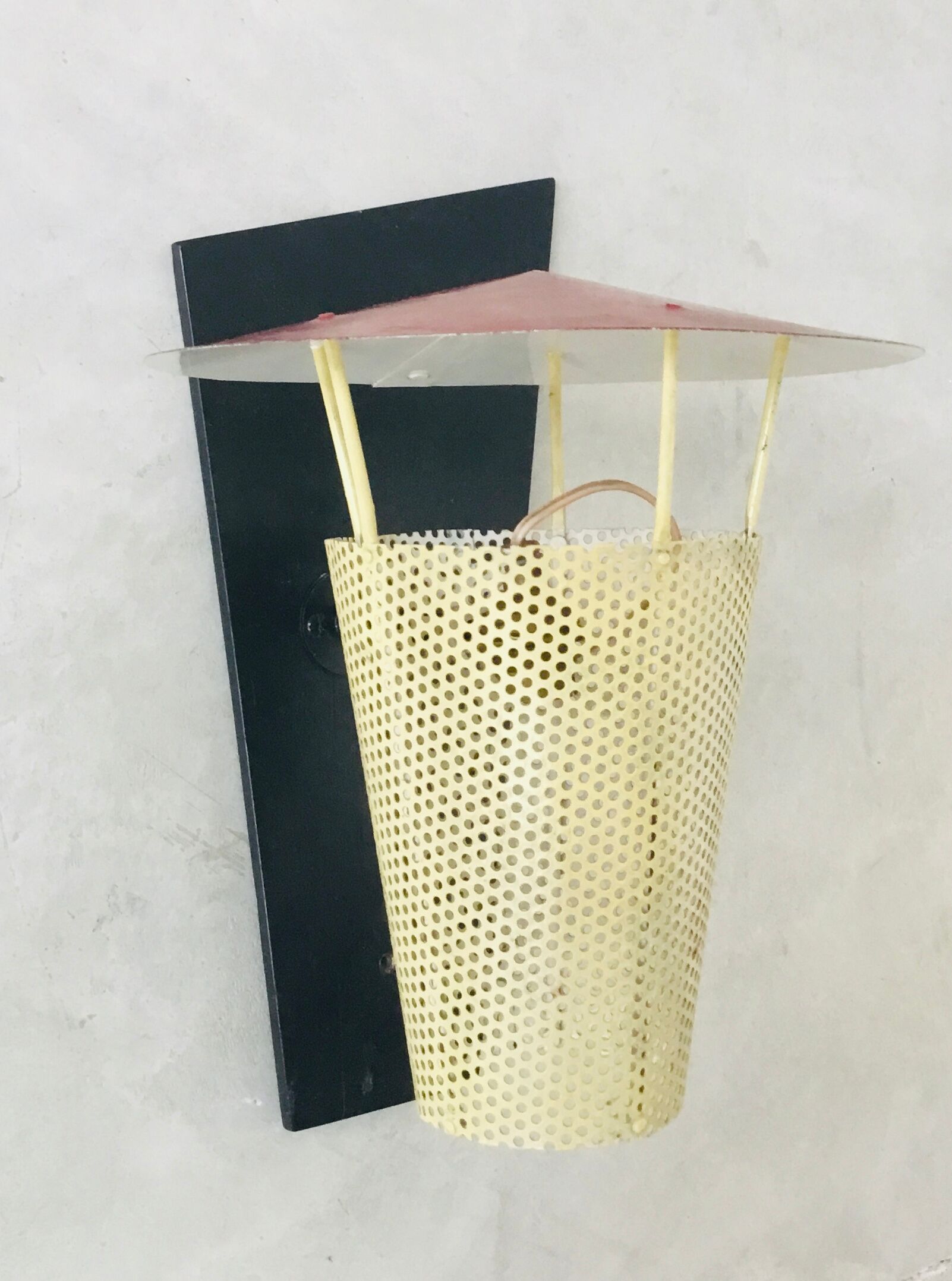 Wall lamp in rigitulle or perforated sheet with conical reflector - 1950