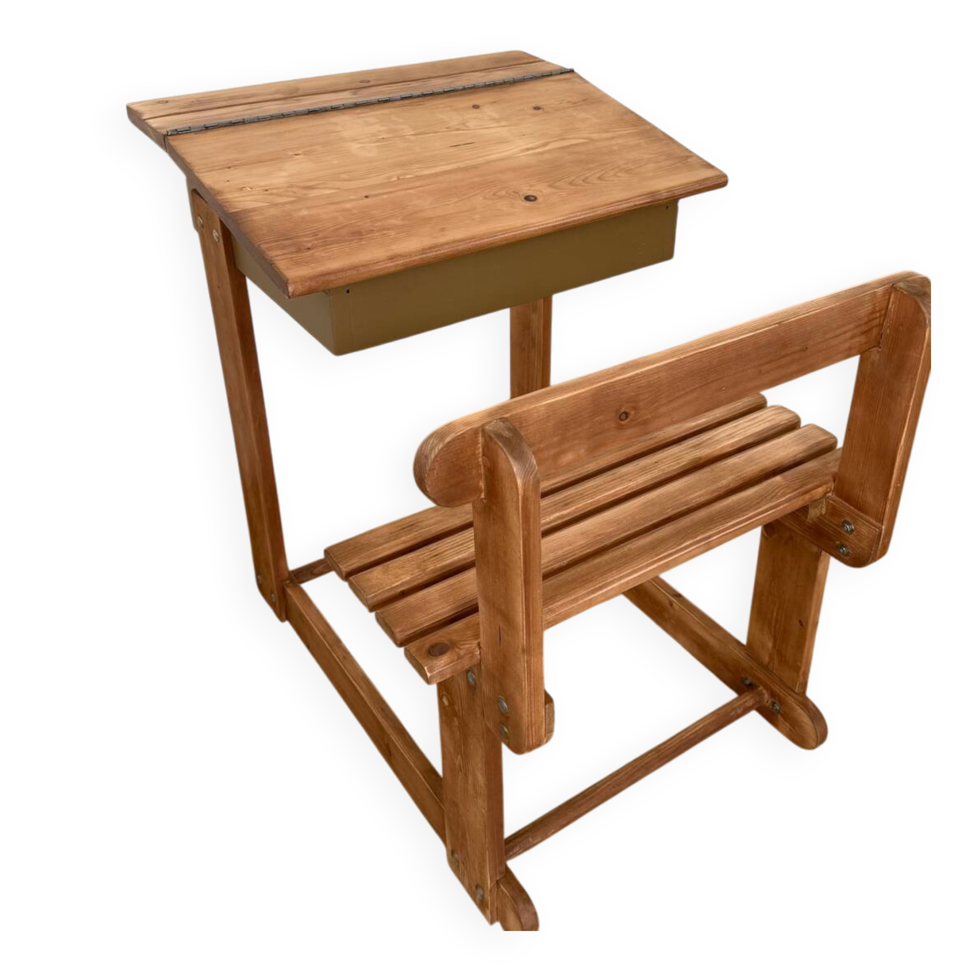 Bureau d’écolier en bois, rénové