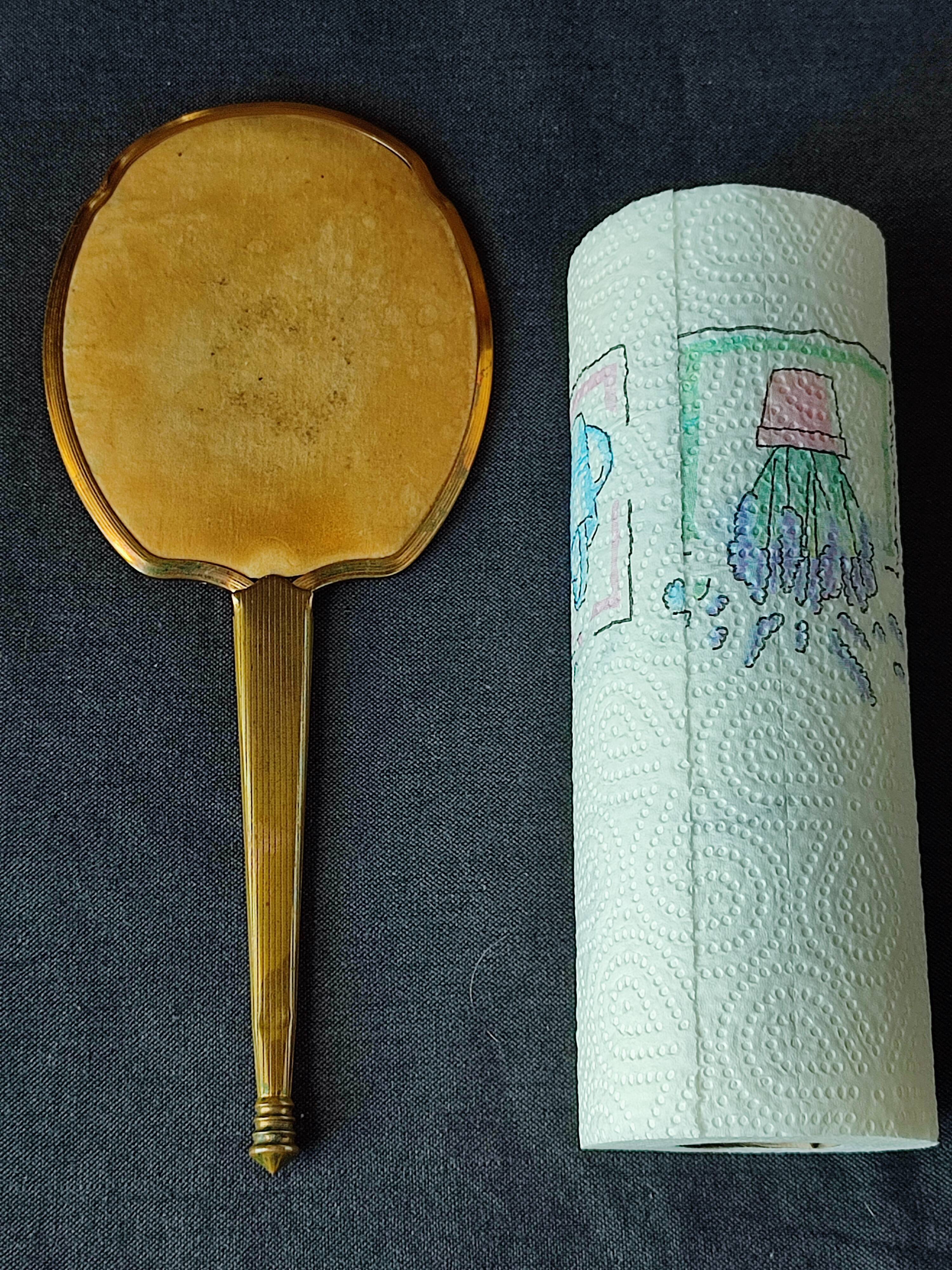 Miroir a main biseauté de taille moyenne art deco