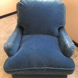 Pair of vintage chairs in oil blue velvet.