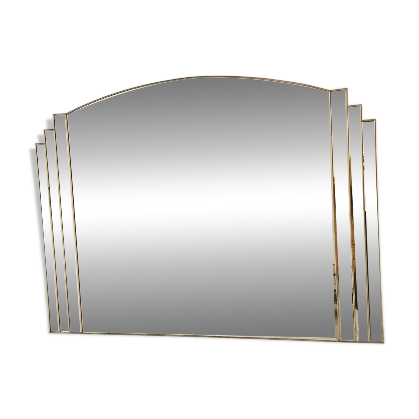 Vintage Art Deco Bevelled Mirror with Brass Trim, 1980s