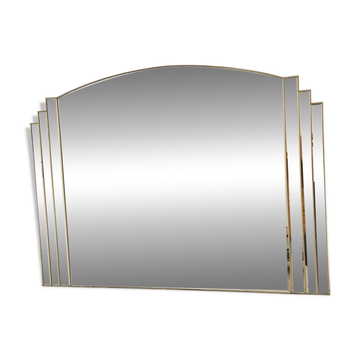 Miroir biseauté Art Déco vintage avec bord en laiton, années 1980