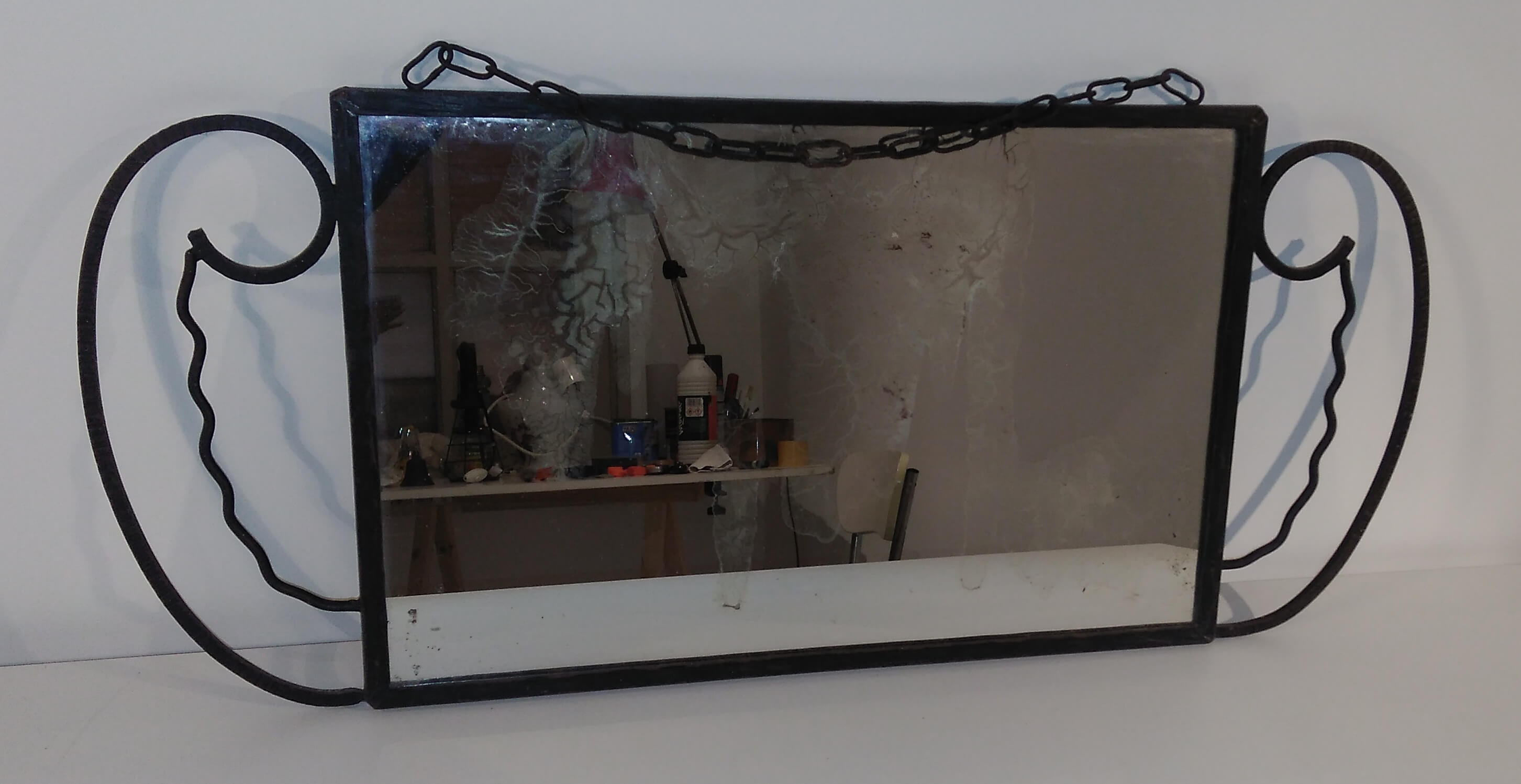 Vintage black metal mirror 34X28cm